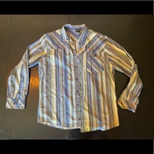 Vintage III State Medium Pastel Blue Purple Vertical Striped Button Down Shirt